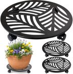 3 Packs Large Metal Plant Caddy with PU Wheels 15" Heavy-Duty Wrought Iron Rolling Plant Stands Indoor Outdoor Wheeled Plant Dolly Planter Mover Rollers Plant, Leaf Style by Planterhoma