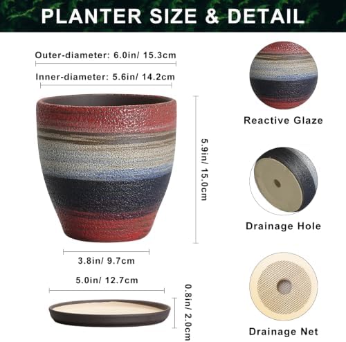 6 Inch Ceraimc Planters, Ceraimc Plant Pots Indoor, Rainbow - Image 2