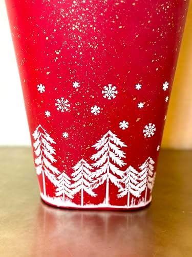 Hanging Planter Red & White Metal Rustic Christmas Winter Decor Tall Vertical Home Garden Half Bucket Plants Living Fake Indoor Outdoor 15.5" H - Image 2