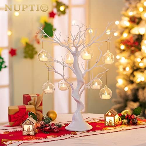 108 Pcs Mini Hanging Tealight Holder with LED Candles, 2.36in Hanging Glass Globes Candle Holder, Hanging Glass Terrarium Glass containers for Wedding Party Tree Decoration (Contains LED Candles) - Image 3