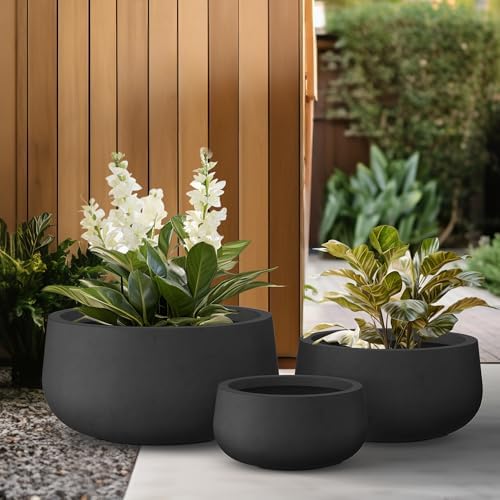Kante Set of 3 Black Concrete Bowl Planters 19.6" 16" 11" Dia - Image 5