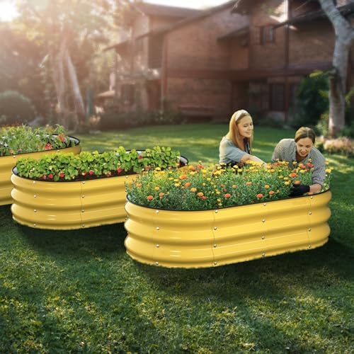 Winpull Raised Garden Bed Kit, 4x2x1ft Galvanized Planter Box with Rubber Safety Edging, Metal Garden Beds for Vegetables, Flowers, Herbs, Backyard & Patio (Cream Yellow) - Image 6