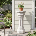 Merax 22.64" H 22.44" H Ornate Floral Pedestal Plant Stand, Finish MGO Decorative Column Side Table for Indoor/Outdoor, No Assembly Required, Antique White by Merax