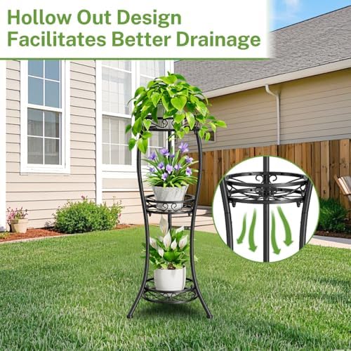 iDavosic.ly 3 Tier Metal Plant Stand Outdoor Indoor, 34 Inch Tall, Black - Image 5