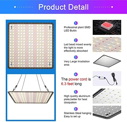 2 Pack LED Grow Light Panel 200W Lamp for Indoor Plants, Sun Like with White Blue Red UV IR LEDs for 4x4ft Coverage Grow Tent Greenhouse Veg and Bloom Seedlings Hydroponics - Image 4