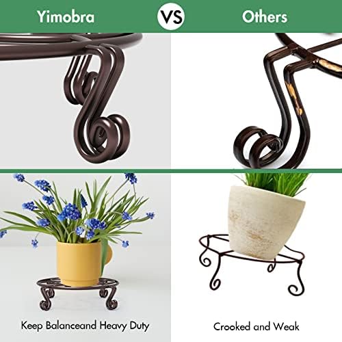 Yimobra 2 Pack Plant Stand for Flower Pot Heavy Duty Potted Holder Indoor Outdoor Metal Rustproof Iron Garden Container Round Supports Rack for Planter Bronze, Brown,10.2 Inches - Image 3