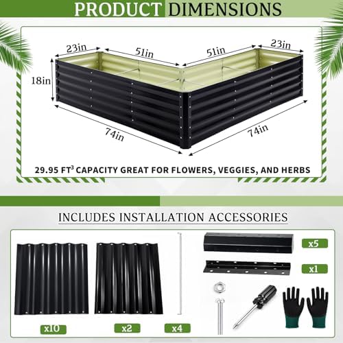 L Shaped Galvanized Raised Garden Bed Outdoor, 6.2x6.2x1.5ft - Image 2