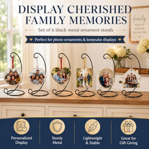 Ornament Display Stands 6 Pack, 13 Inch Black Wrought Iron Ornament Hangers for Christmas Ornaments, Glass Globes, Terrariums, Lanterns, Memorial Keepsakes, Figurines & Holiday Table Decor - Image 2