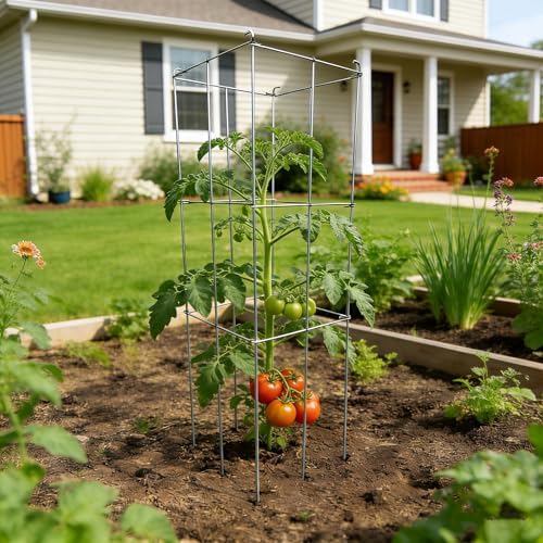 2 Pack 12x39 Inch Galvanized Folding Square Tomato Cages - Image 4