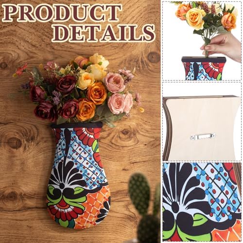 2 Pack Mexican Wooden Wall Planters Cielito Lindo Party Decoration Wall Vases with 3D Carving Retro Hanging Decor for Faux Greenery & Dried Flowers Livingroom Home Decoration(Multicolor) - Image 2