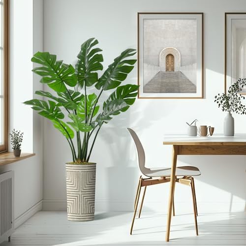 Artificial Tree in Geometric Pattern Planter, Fake Monstera Silk Tree for Indoor and Outdoor Home Decoration - 65" Overall Tall (Plant Pot Plus Tree) - Image 6