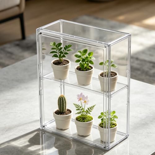2 Pack Mini Plant Greenhouse, Transparent Stackable Greenhouse, Magnetic Door, Adjustable Partition, Large Opening Design, for Window Sill Desktop Seed Starting, Succulent Growing - Image 7