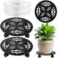 Planterhoma 2 Packs 12 Inch Rolling Plant Stand with Wheels Metal Plant Caddy with Wheels Heavy Duty Plant Rollers with Wheels Round Wrought Iron Plant Stand with Clear Saucers, Matte Black by Planterhoma