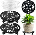 Planterhoma 2 Packs 14 Inch Rolling Plant Stand with Wheels Metal Plant Caddy with Wheels Heavy Duty Plant Rollers with Wheels Round Wrought Iron Plant Stand with Clear Saucers, Matte Black by Planterhoma
