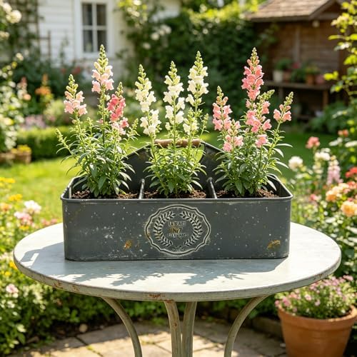 Vintage Metal Planter with Wooden Handle, Rustic Flower Pot with 6 Compartment Farmhouse Plants Holder Succulents Tubs for Garden Patio Yard Outdoor Decor (Blue - 6 Compartment) - Image 4