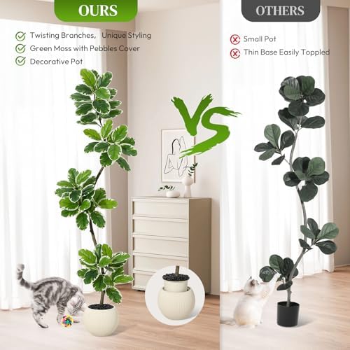 GarveeHome Fiddle Leaf Fig Tree Artificial Indoor with Sphere Planter - Image 3