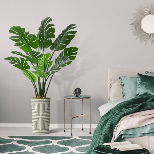 Artificial Tree in Geometric Pattern Planter, Fake Monstera Silk Tree for Indoor and Outdoor Home Decoration - 65" Overall Tall (Plant Pot Plus Tree) - Image 5