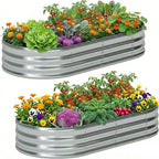 TATAANTY Galvanized Raised Garden Bed for Outdoor: 4X2X1ft Durable Metal Vegetable Plant Container Kit - Oval Planter Box for Gardening Flower Trough （2 Pack） by TATAANTY