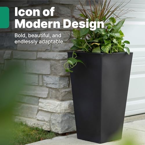 Step2 Tremont Tall Square Tapered Planter, 28 in Resin Planter, Self-Watering, Onyx Black - Image 3