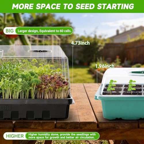 Seed Starter Tray, Gardening Plant Grow Trays Kit for Seedling, Germination Trays with 4.72 Inch High Humidity Domes，Large Growing Space & Better Air Flow for Seed Starting, Mini Greenhouse, 3PCS - Image 2