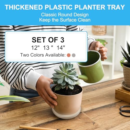 PATIKIL Plant Saucer Tray, 3 Pack 12/13/14 Inch Plastic Round Plant Saucer Flower Planter Drip Tray for Indoors Outdoors Patio Balcony, Gray - Image 4