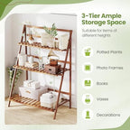 GIANTEX Foldable Bamboo Ladder Plant Stand, 3 Tier Plant Shelf, Brown - Image 5