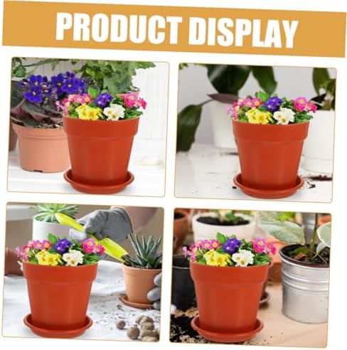 Homoyoyo 10pcs Terracotta Color Plastic Flower Pots with Saucer, 14.5cm Diameter Tabletop Planter Pots for Succulent and Indoor Plant Nursery, Garden Planting Container Set - Image 5