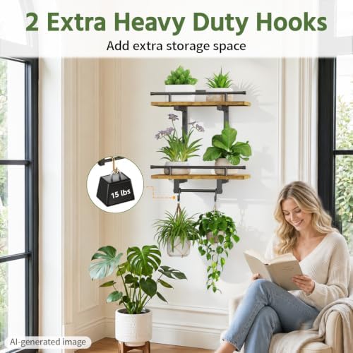 LASZOLA Floating Plant Shelves Holder Wall Indoor with Light, 1 Pack Brown - Image 6
