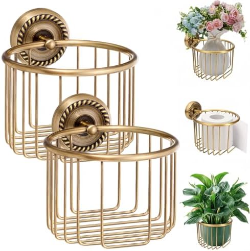 LemonRoad 2 Pack Vintage Brass Toilet Paper Holder Wall Mounted Antique Decorative Toilet Paper Holder for Plant and Candles, Victorian Bathroom Decor Accessories, for Roll with Diameter Within 5 Inch by Unknown
