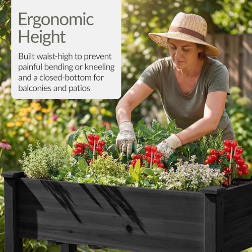 Best Choice Products 48x24x30in Raised Garden Bed, Elevated Wood Planter Box Stand for Backyard, Patio, Balcony w/Bed Liner, 200lb Capacity - Black - Image 4