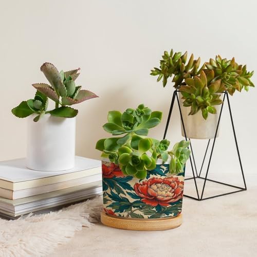 Chinoiserie Coral Peony Floral Ceramic Planter Floral Botanical Painting Planters for Indoor Plants with Drainage Holes and Saucers Pot for Indoor Outdoor Garden - Image 4