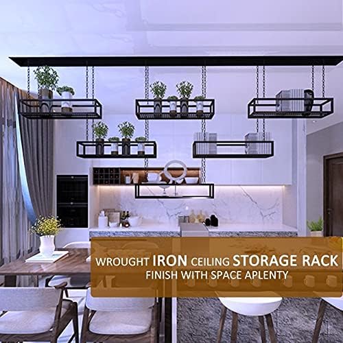 Ceiling-Type Shelf Retro Ceiling Hanging Flower Stand Plant Rack - 60cm-150cm Black Metal Iron Wine Holder Kitchen Pot Pan Rack, Restaurant Balcony Living Room Decor Display Shelves for Bar - Image 7