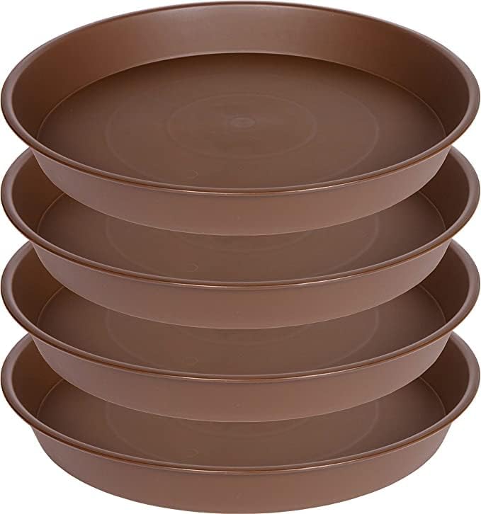 4 Pack of 16 inch Plant Saucer, Heavy Duty Round Plant Trays for Pots, Bird Bath Bowls, Plastic Plant Water Tray, Flower Plant Saucers for Indoors (16", Chocolate) by Bleuhome