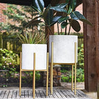 Main + Mesa Modern Boho Embossed Metal Planters with Stands, White and Gold, Set of 2 Sizes - Image 4