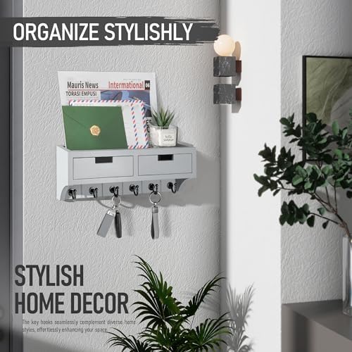 Rebee Vision Key Holder Wall Mount with 2 Drawers for Entryway, Light Gray - Image 2