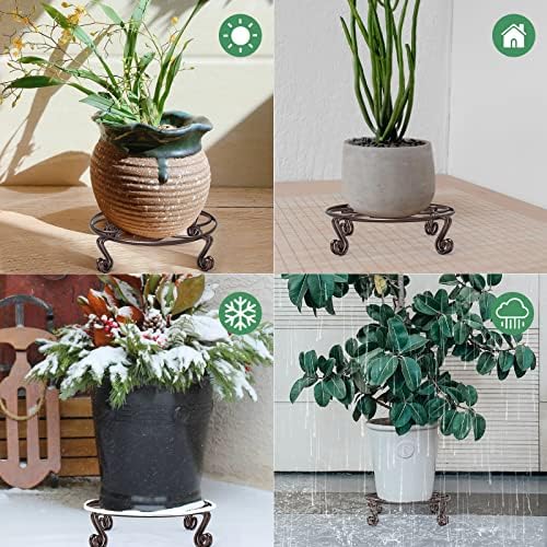 Yimobra 2 Pack Plant Stand for Flower Pot Heavy Duty Potted Holder Indoor Outdoor Metal Rustproof Iron Garden Container Round Supports Rack for Planter Bronze, Brown,11.8 Inches - Image 6