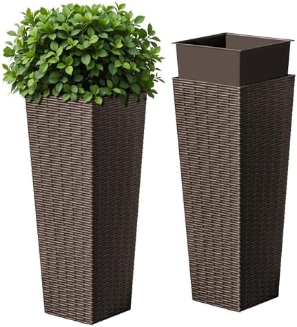 Devoko Resin 23.6'' Tall Planters, Large Taper Outdoor Planter by DEVOKO
