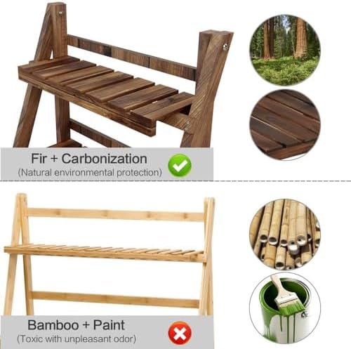 Topeakmart Wooden Plant Stand, 3 Tier Foldable Ladder Plant Stand in Brown - Image 5