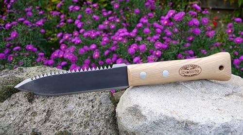 DeWit Serrated Farmer's Dagger Knife - Heavy Duty All-Purpose Garden Tool with Dual-Sided Sharp Blade, Tempered Boron Steel & Ash Hardwood Handle (12.75" Total Length, 0.85lbs) - Image 3