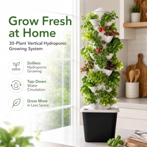 Hydroponics Growing System Kit Indoor Garden, Hydroponic Tower with Pump and Movable Water Tank Vegetable, 30 Pods Aeroponic Tower Garden - Image 7