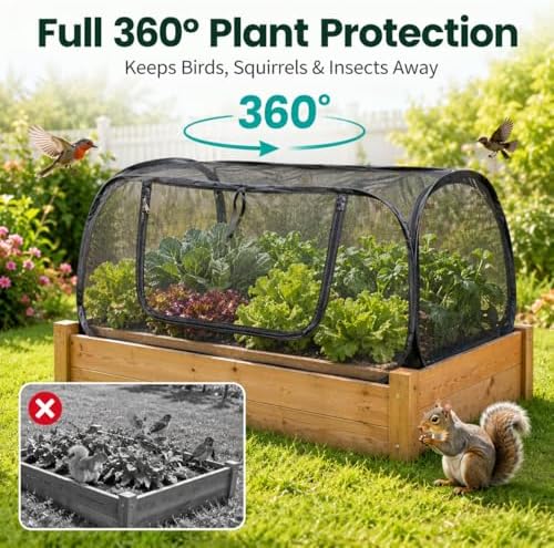 1PC Pop Up Mesh Plant Cover for Raised Bed, Foldable Garden Bed Shade Cover（45 x 22 x 18 in）- 50% Sunblock Mesh Cover with Zipper Door & 8 Stakes for Vegetables Seedlings Herbs(Black) - Image 4