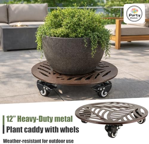 3-Pack Large Metal Plant Caddy with 3 Wheels 12 Inches Heavy-duty Rolling Plant Stands with Casters Wheeled Flower Pot Mover Rollers Rust-proof Iron Planter Dolly Coasters for Indoor Outdoor Use - Image 4