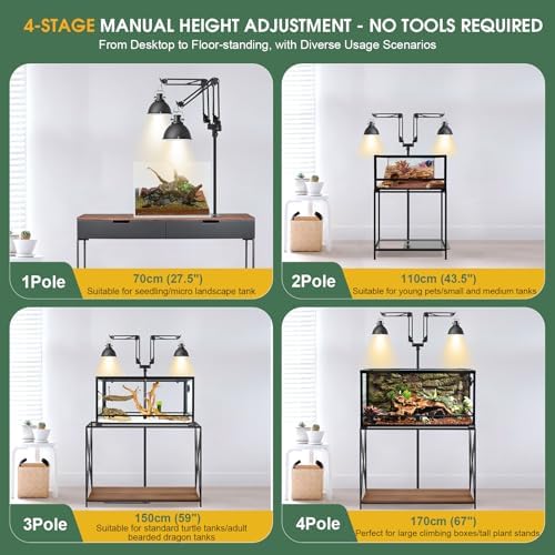 MECESOR Dual Reptile Lamp Stand,15.7-74.3 Inch Height Adjustable Reptile Light Stand,360°Rotatable Flexible Arms,Heat Lamp Stand for Reptiles Tank,Terrariums,Amphibian Cages&Plants - Image 5