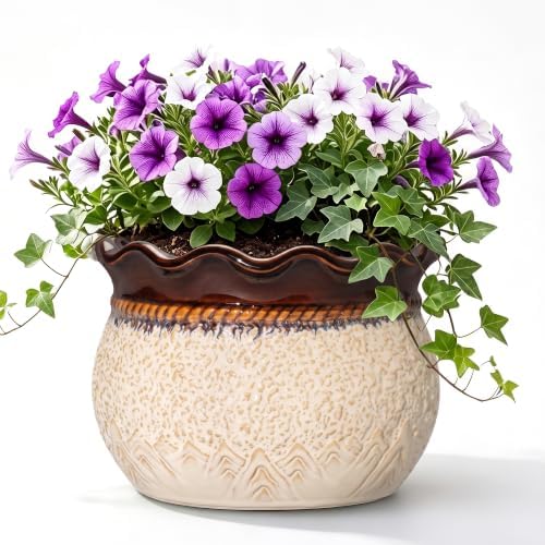 Ceramic Plant Pots, 12 Inch Ceramic Planter, Beige-Brown by Fivepot