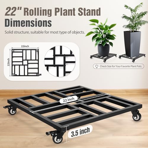 AugFir 22" Plant Caddy with Wheels Heavy Duty, 600lbs Rolling Metal Plant Stand, Square Plant Dolly with Lockable Caster Wheels for Large Planter Pots, Heavy Objects, Ideal for Indoor and Outdoor Use - Image 5