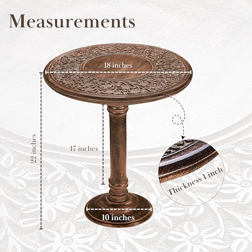 Mango Wood Round End Table, Burnt Finish, 18x22 - Image 3