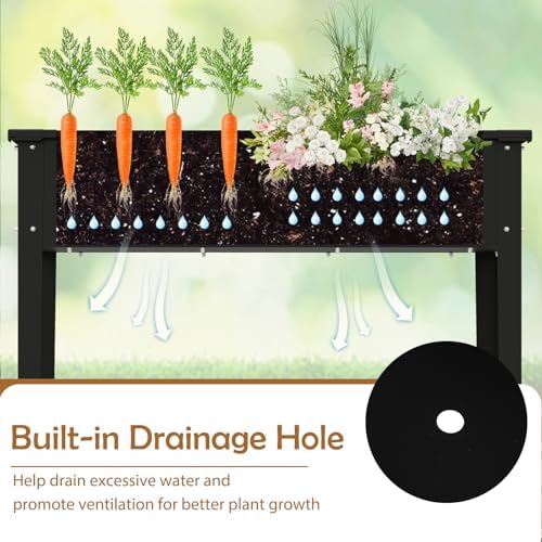 GIANTEX Metal Raised Garden Bed with Legs, Elevated Planter Box with Drainage Holes for Vegetable Fruit Flower Herb, Outdoor Standing Gardening Box for Balcony Backyard Patio Porch (40”x16”x32”) - Image 6