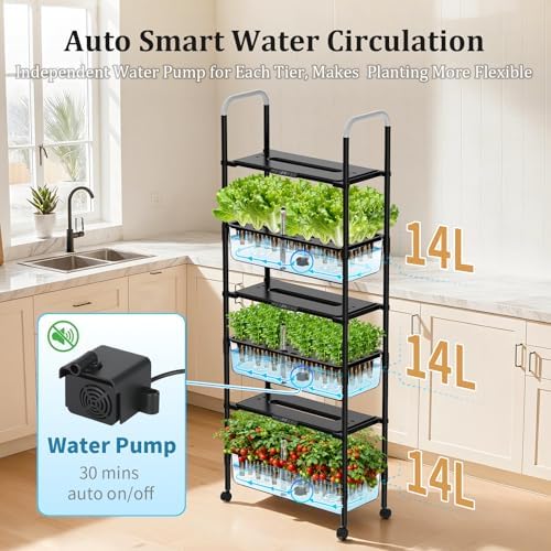 Growell Hydroponics Growing System Kit, 81 Pods Vertical Indoor Herb Garden with Smart LED Grow Light, Auto Circulating Water Pump Each Tier, 42L Hydroponic Gardening Systems for Ideal Gifts (Black) - Image 2