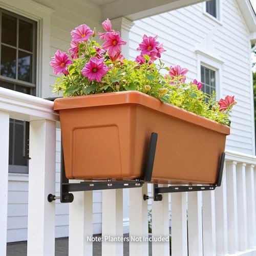 VOXOR Window Box Brackets, Adjustable Planter Box Brackets, Heavy Duty Iron Flower Box Brackets for Railings, with Enhanced Bottom Support - Perfect for Balconies, Fences, and Gardens (Black, 4 Pack) - Image 3