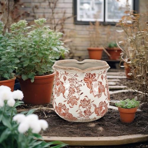 Tuscan Ceramic Planter with Floral Edges Vintage Planter Flower Pot Vase - Image 5
